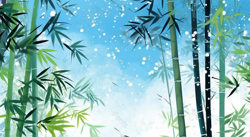蓝色背景雪花竹子插画背景,插画/手绘图,插画/手绘图库,插画/手绘图下载,插画/手绘